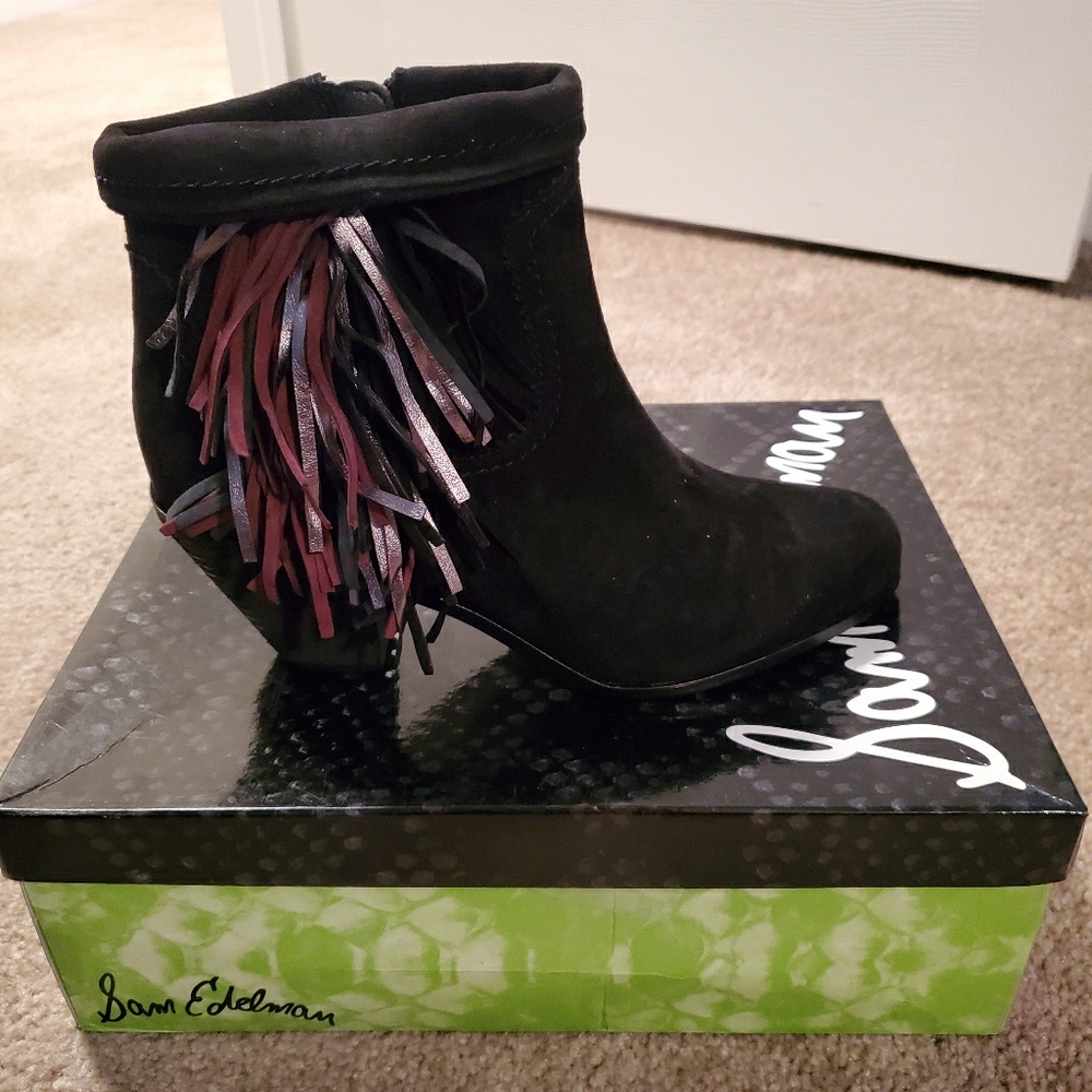 Sam Edelman Black Fringe Ankle Boot